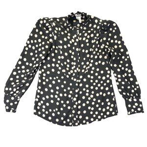 Dressbarn Womens XS Polka Dot Blouse Black & White Long Sleeve